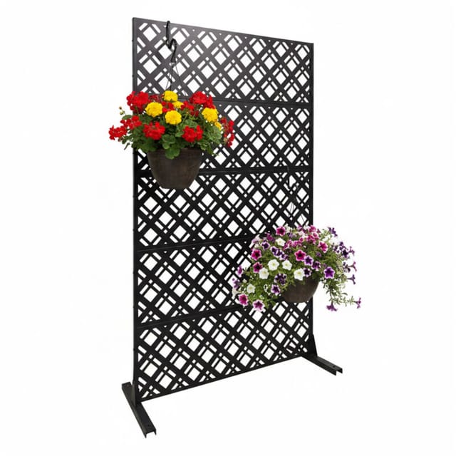 Relaxdays Sichtschutz, Rautenmotiv Diamond, Garten, Balkon & Pool, Outdoor Paravant, HxB: 183 x 110 cm, Metall, schwarz