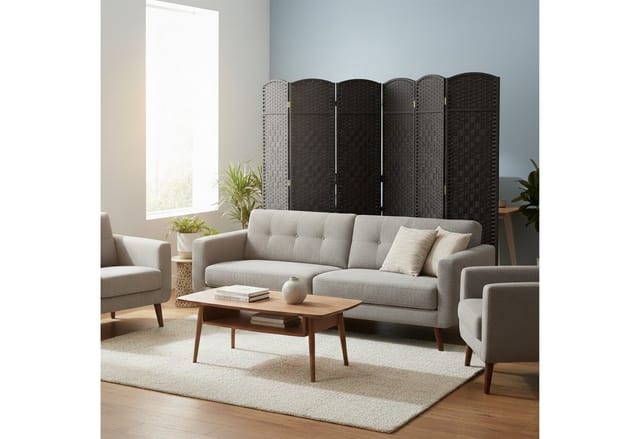Relaxdays Paravent Raumteiler, HxB: 170x240 cm, faltbarer Raumtrenner, 6-teiliger Sichtschutz, Holz, Papierseil, schwarz