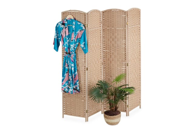 Relaxdays Paravent Raumteiler, HxB: 170 x 160 cm, faltbarer Raumtrenner, 3-teiliger Sichtschutz, Holz, Papierseil, natur