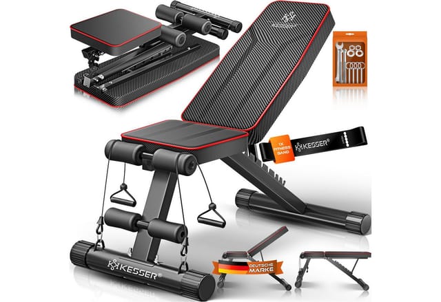 KESSER® Klappbare Hantelbank Multifunktionale Trainingsbank mit Rückenlehne 500kg Belastbarkeit Schwarz / Rot