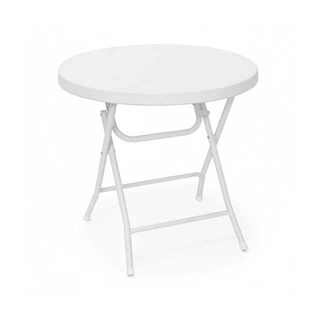 Relaxdays - Gartentisch klappbar bastian, rund, h x b x t: 74 x 80 x 80 cm, Metall, Kunststoff, Rattan-Optik, weiß