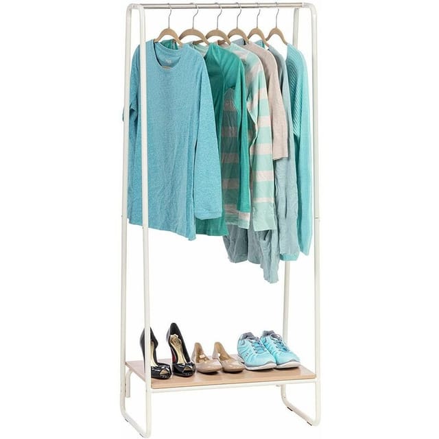 Kleiderständer mit Holzregal, 1 Ebene, Weiß, Modernes Design, Robuster Rahmen, Rutschfest, Für Schlafzimmer, Studio, Schrank, Kleidung & Schuhe,