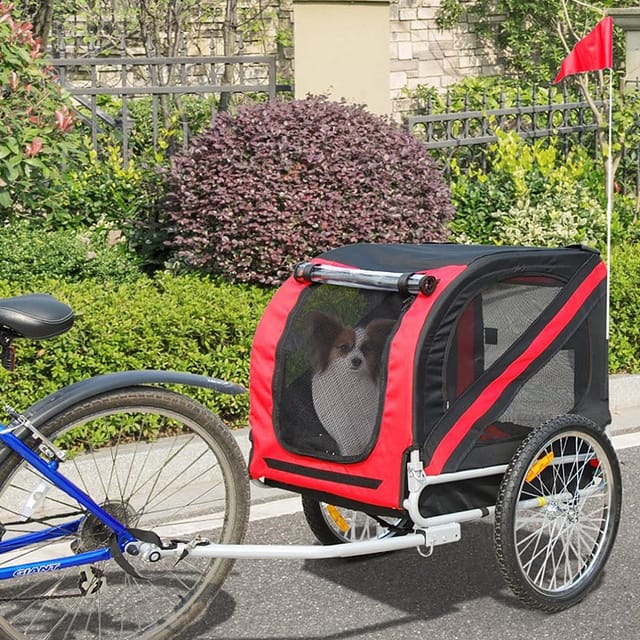 Hund Fahrradanhänger Hundeanhänger Anhänger Hundetransporter Fahrrad Anhänger inkl. Kupplung (Rot+Schwarz)