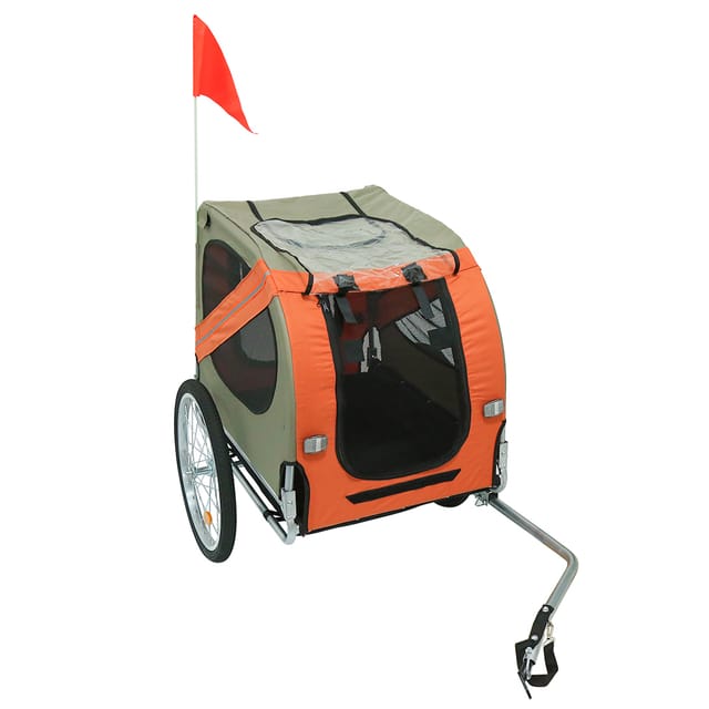 Skecten - Hund Fahrradanhänger Hundeanhänger Anhänger Hundetransporter Fahrrad Anhänger inkl. Kupplung (Orange+Grau)