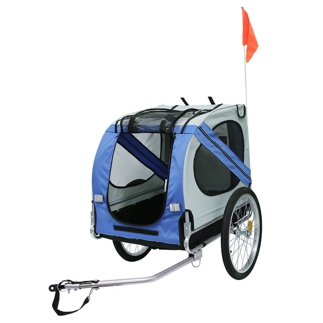 Hund Fahrradanhänger Hundeanhänger Anhänger Hundetransporter Fahrrad Anhänger inkl. Kupplung (Blau+Grau)
