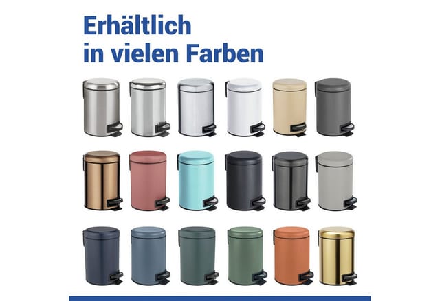 Kosmetik-Treteimer Leman Edelstahl Matt 3 l, Kosmetikeimer, Mülleimer, Silber matt, Edelstahl rostfrei satiniert, Polypropylen schwarz - silber matt