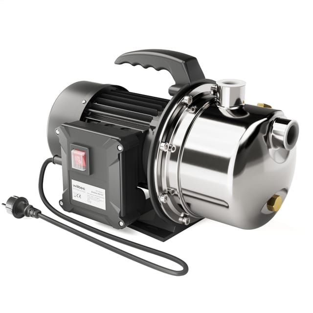 Wiltec Hauswasserwerk JET110S 1100W 4600L/h tragbare Gartenpumpe Edelstahl Hauswasserautomat Garten Wasserpumpe elektrische Pumpe