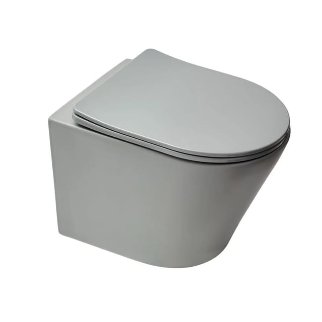 Swiss Aqua Technologies - Infinitio wandhängendes wc grau matt ohne Flansch und unsichtbare Befestigungen + Deckel mit Fallschutz (GreyInfinitio)