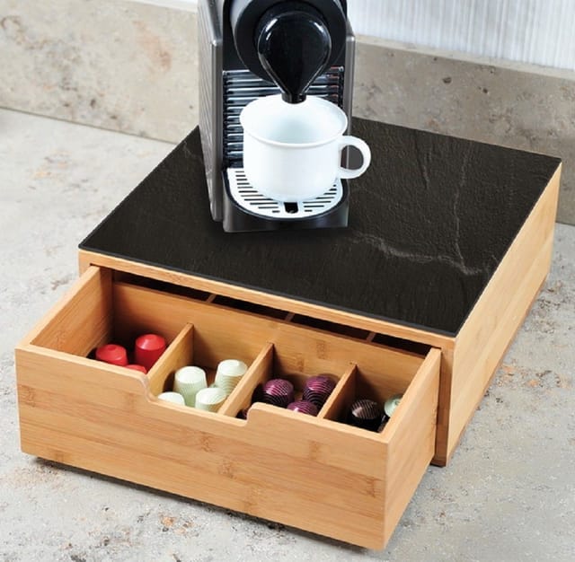 Kesper - Kaffeekapsel-Aufbewahrungsbox Box mit Schublade und Schneidebrett Bambus 2-in-1