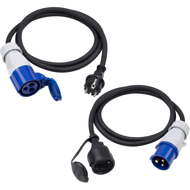 Meister CEE-Adapterleitung-Set 2-teilig - 1,5 m Kabel - CEE-Stecker & -Kupplung - Robuste Gummileitungen H07RN-F3G 2,5 mm² - 16 A / 230 V - IP44
