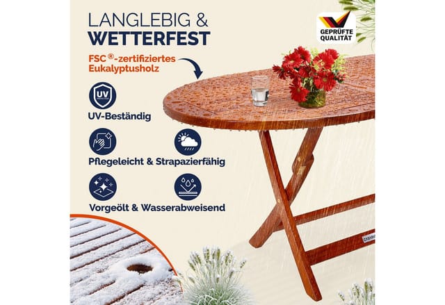 Casaria® Gartentisch Wetterfest Klappbar FSC®-zertifiziert Holz Schirmständer 160x85cm 80kg Belastbarkeit Balkon Garten Terrasse Tisch Klapptisch