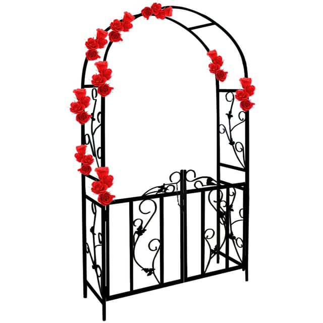 Rosenbogen Rosensäule verschiedene Modelle Metall Rankhilfe Rankgitter Garten 1x Rosenbogen mit Tor - Stil 1