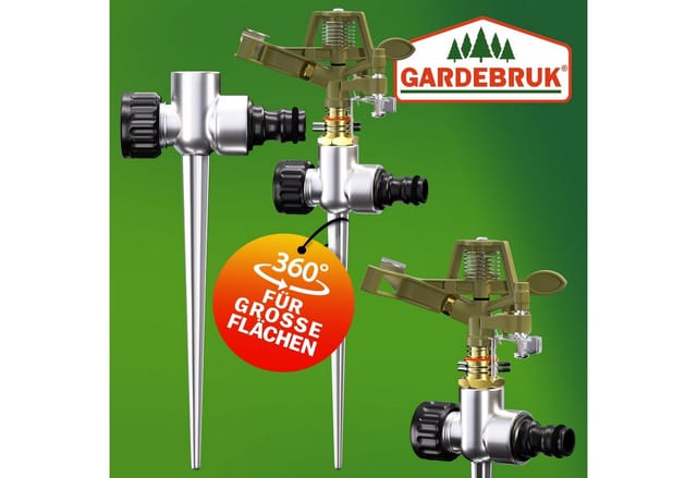 GARDEBRUK® Sprinkler Erdspieß Sprengweite bis 24m Garten Impulsregner Rasensprenger Sektorenregner Gartenbewässerung