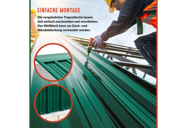 Gardebruk® 12x Trapezblech 129cm x 46cm = 7m² verzinkt Profilblech Dachblech Wellblechplatten Dachplatten Gerätehaus Carport Wellblech Grün