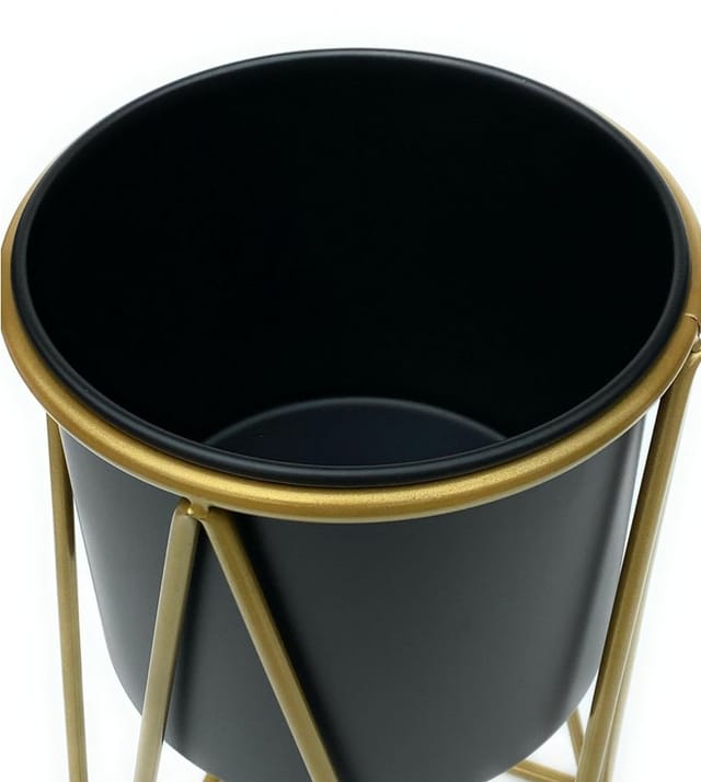 Blumenhocker mit Topf Metall Gold Schwarz s 47 cm Blumenständer 96046 Blumensäule Modern Pflanzenständer Pflanzenhocker - Dandibo