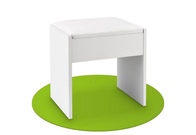 Schminktisch Hocker Melly – Sitzhocker aus Holz mit gepolstertem Kissen & Bezug aus Kunstleder – moderner Polsterhocker 40 x 30 x 43 cm in Weiß