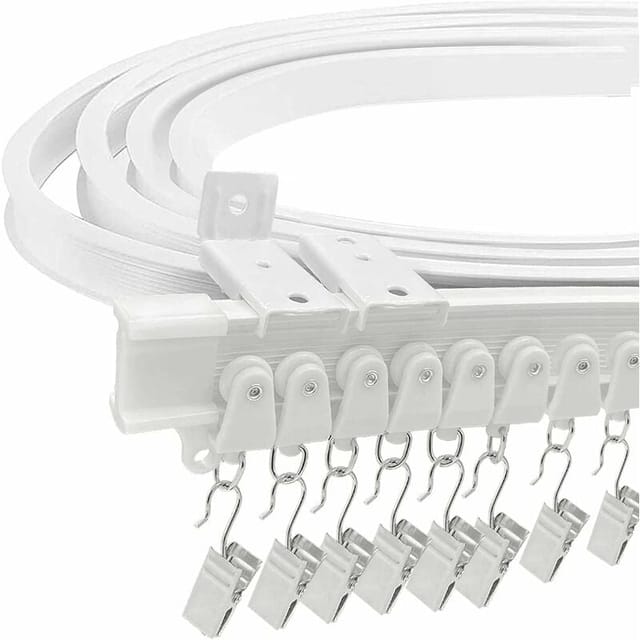 3M-Vorhangschiene, flexible Gardinenstange, flexible Vorhangschiene mit 24 Vorhanghaken und 24 Riemenscheiben für Balkon, Erkerfenster, Wohnzimmer,