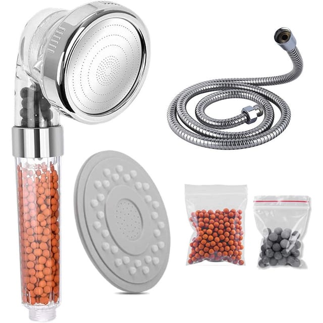 Ulisem - Duschkopf, Anti-Kalk-Duschkopf mit Schlauch, Druckduschkopf und Wasserspar-Massagedusche, 3 Modi und 3 Arten von Filterbällen, geeignet für