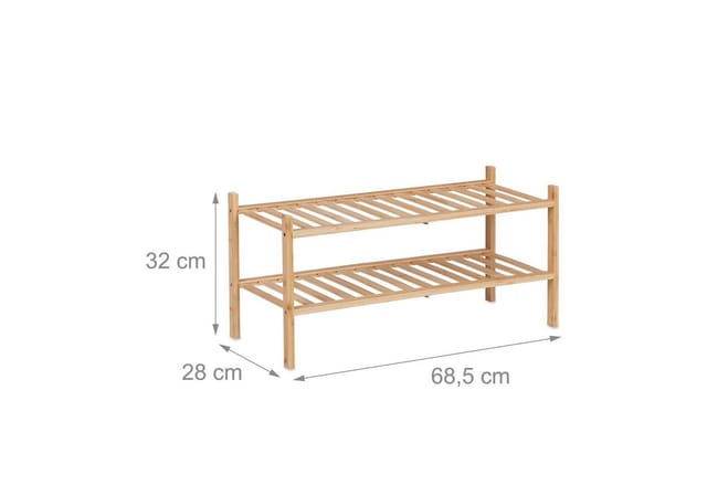Relaxdays - Schuhregal, Bambus, 6 Paar Schuhe, HxBxT: 32 x 68,5 x 28 cm, mit 2 Ablagen, schmal, Schuhständer Flur, natur