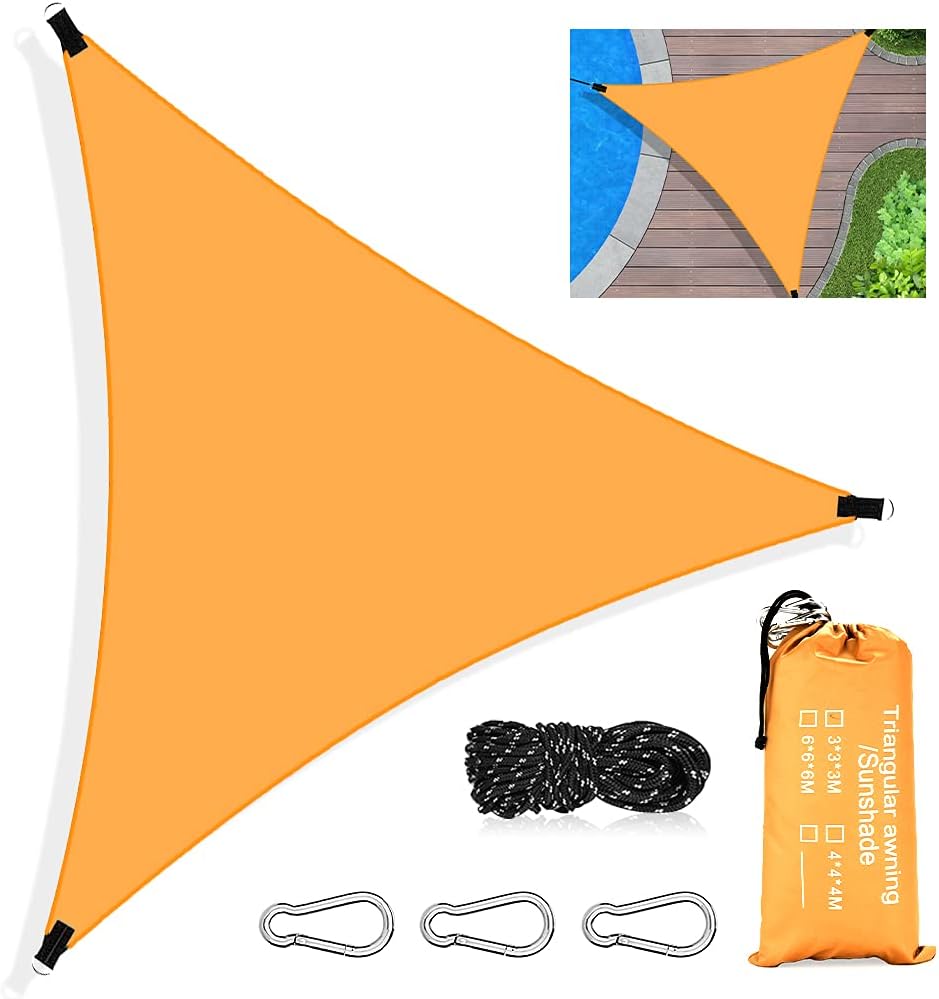 Voile D‘ombrage Triangulaire, 3 X 3 X 3m Toile Ombrage Triangle Imperméable, Avec Protection Uv Et Hdpe Respirant Toile Ombrage, Avec Corde, Pour Patio Jardin Terrasse Piscine Extérieur，orange