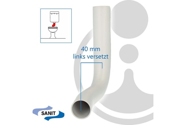 Spülbogen - 40 mm links versetzt - für WC-Spülkasten - pvc weiß - Sanit