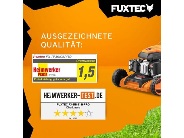 Fuxtec - 4in1 Benzin Rasenmäher mit flexiblem Antrieb 6PS/4,4kW 51cm Schnittbreite 4-Takt Mäher mit Höhenverstellung 25mm-75mm - 60L Grasfangkorb,
