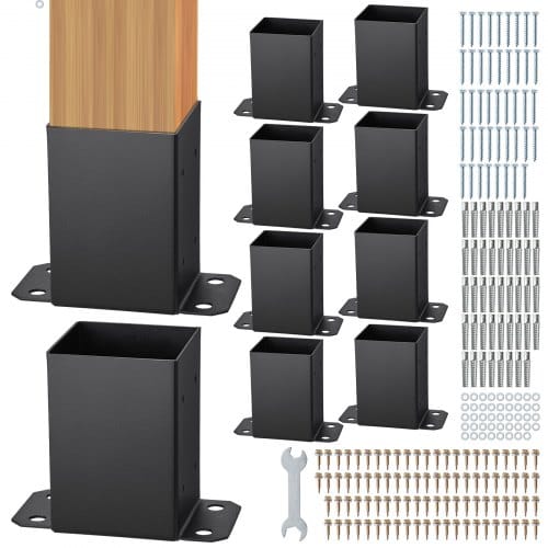 10er-set Aufschraubhülse 96 X 140 X 163 Mm Pfostenträger Kohlenstoffstahl Pfostenschuh Pfosten Pfostenunterlage Bodenhülse Stützenfuß Ideal Für Verandageländern, Pergolen Und Säulen - Vevor