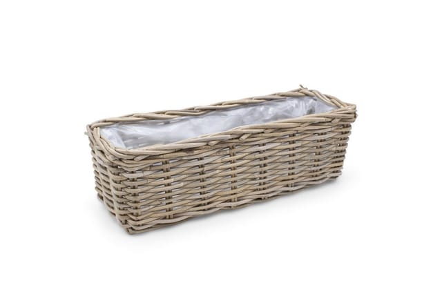 Weide Pflanzkasten natur - 60 cm / eckig - Rattan Blumen Korb mit Folie - Garten Deko Flechtkorb Pflanztopf Blumentopf