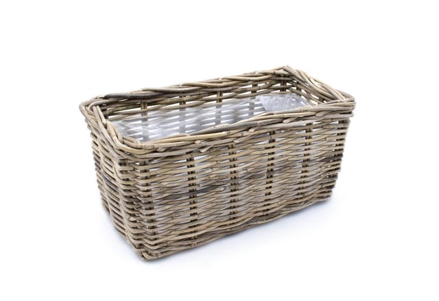 Weide Pflanzkasten natur - 40 cm / eckig - Rattan Blumen Korb mit Folie - Garten Deko Flechtkorb Pflanztopf Blumentopf