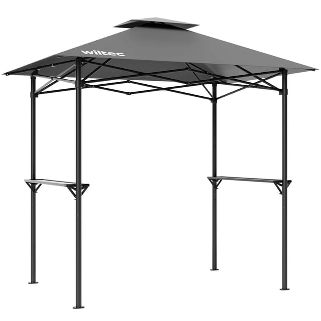 Grillpavillon in Grau 245 x 152 x 242 cm, bbq Pavillon mit Rauchabzug, Grillüberdachung mit wasserfester Dachplane, Grillzelt mit 2 Ablagen - Wiltec