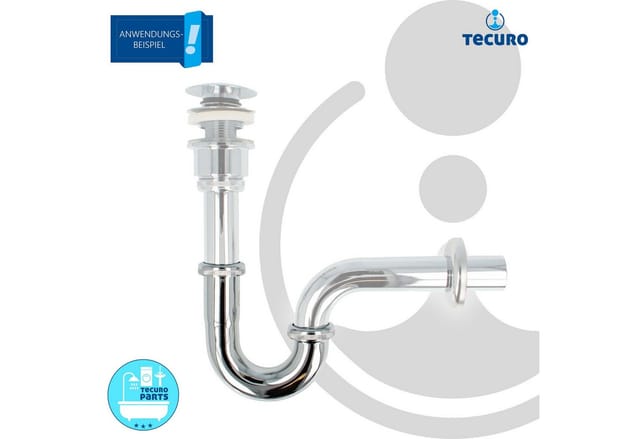Tecuro - Siphonbogen ø 32 mm, komplett mit Verschraubungungen 1 1/4 Zoll und Dichtungen, Messing verchromt