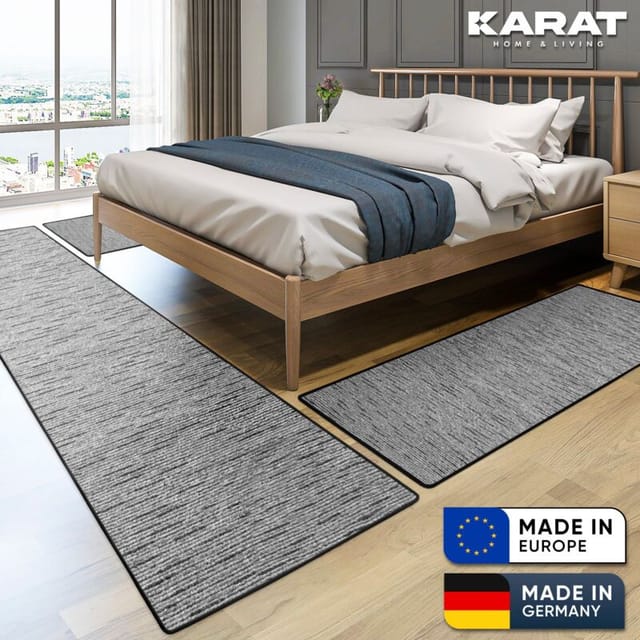 Floordirekt - Bettumrandung Geneva Anthrazit 1 Läufer: 67 x 330 cm + 2 Brücken: je 67 x 130 cm