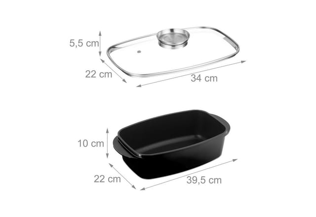 Bräter mit Deckel, Bratentopf 5 l, beschichteter Universalbräter mit Aromaknopf, Elektro- & Gasherd, schwarz - Relaxdays