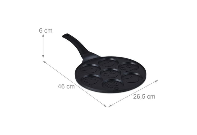 Pancake Pfanne mit Gesichtern, 7 Mulden, ø je 8 cm, induktionsgeeignet, Aluminium, Pfannkuchenpfanne, schwarz - Relaxdays