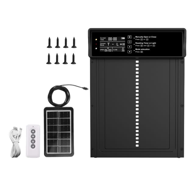 Porte Poulailler Automatique Solaire, Porte Automatique Poulailler Horizontal Porte en Aluminium avec Capteur de Lumière, Affichage led, Minuterie,