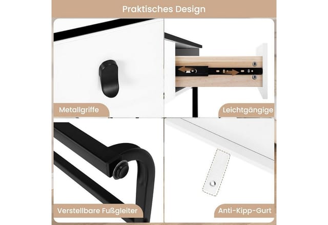 WOLTU Schminktisch Frisiertisch mit LED Beleuchtung, 3 einstellbare Helligkeiten, Kosmetikschrank mit Mobiler Spiegel, 2 Schubladen, 1 Seitenschrank,