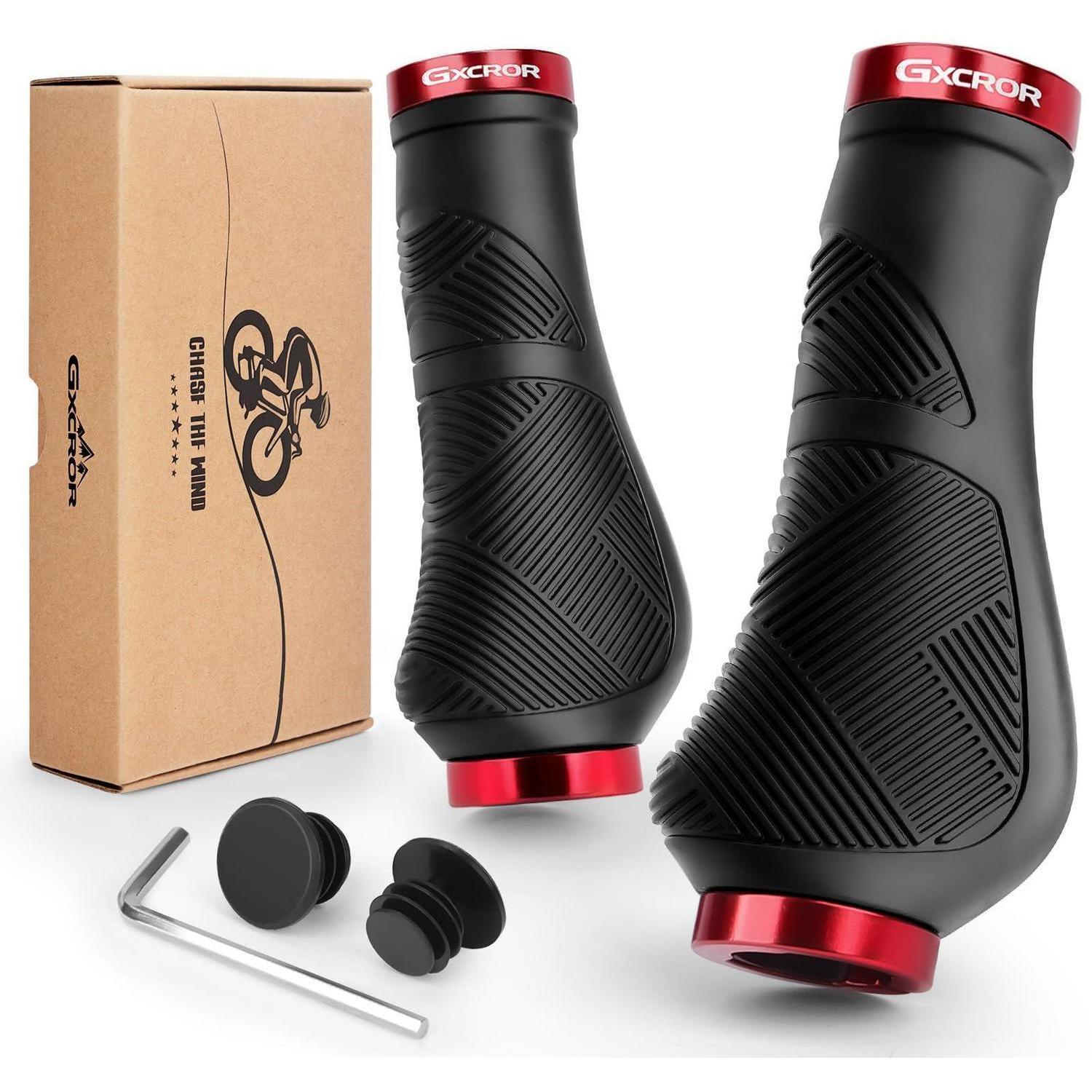 Ergonomische Fahrradgriffe Mit Doppelverriegelung, Rutschfest, 22.2mm, 130mm, Schwarz+rot