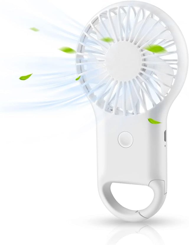 Tragbarer Handventilator, leiser Mini-Ventilator, mit tragbarem Karabiner, geeignet für Zuhause, Büro und Reisen (weiß)