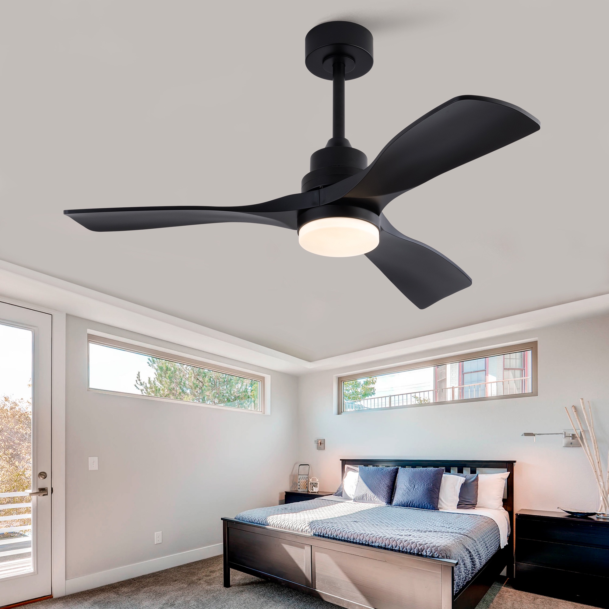 Deckenventilator Mit Leuchte, 107 Cm, Fernbedienung, Leiser Betrieb Für Wohnzimmer, Schlafzimmer Und Büro, 3 Abs-flügel, Schwarz