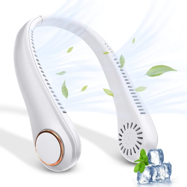 Blattloser Nackenventilator, wiederaufladbarer tragbarer Nackenventilator über USB, um 360 ° verstellbarer Nackenventilator