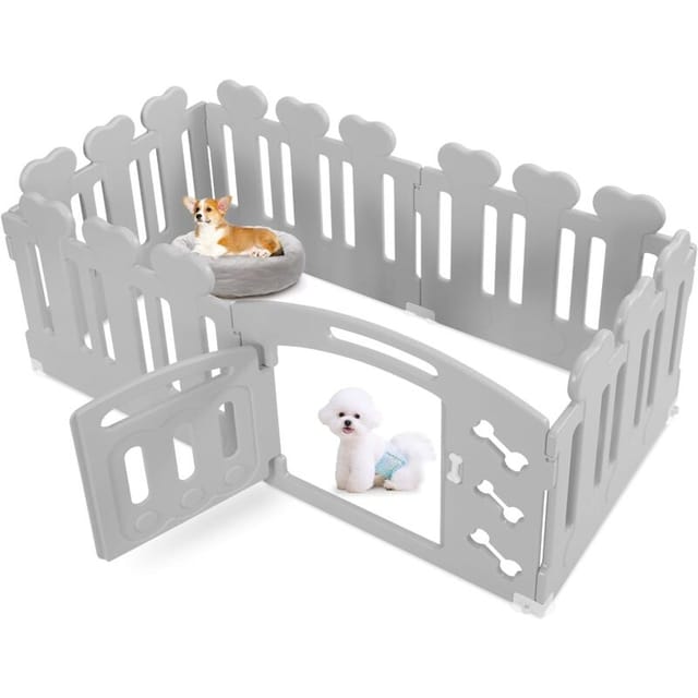 Welpenauslauf 60cm Hoch, Laufstall Hund 5+1 Platten, Plastik Welpenlaufstall, Faltbare Hundegitter, Wetterfest Hundezaun Mit Tor, Inkl. Saugnäpfe & Erdanker, Hundekäfig Für Zuhause Und Outdoor - Tlgreen