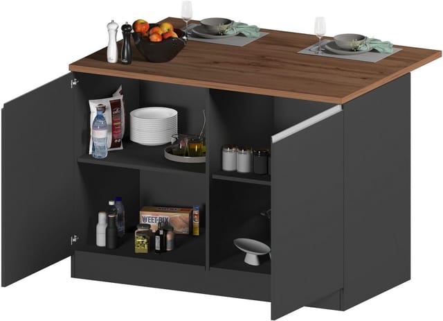 Insel für moderne Küche mit 2 Türen Holztisch 125x90x90cm Deer - Grau - Eiche