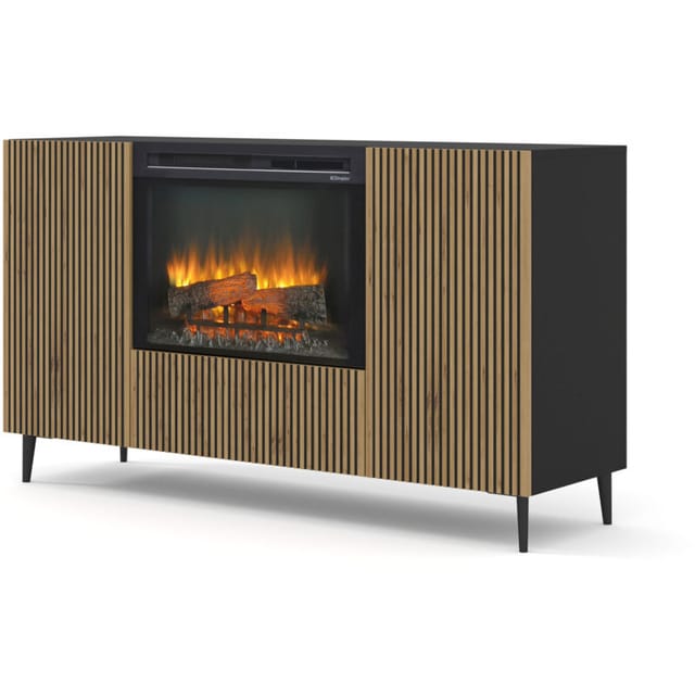 Kommode ravenna f 147 cm 2D1K schwarz / artisan eiche mit Kamin