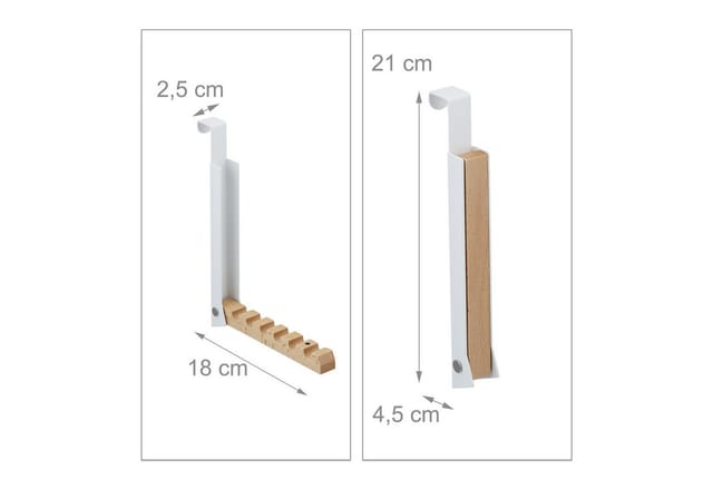 Relaxdays - Türgarderobe klappbar 2x, zum Einhängen, Türhaken für 6 Kleiderbügel, Metall & Holz, für 2 cm Türfalz, weiß