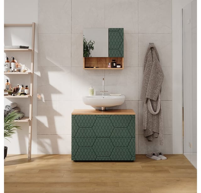 Waschbeckenunterschrank Irma, Grün, 80 cm mit 2 Schubladen Vicco