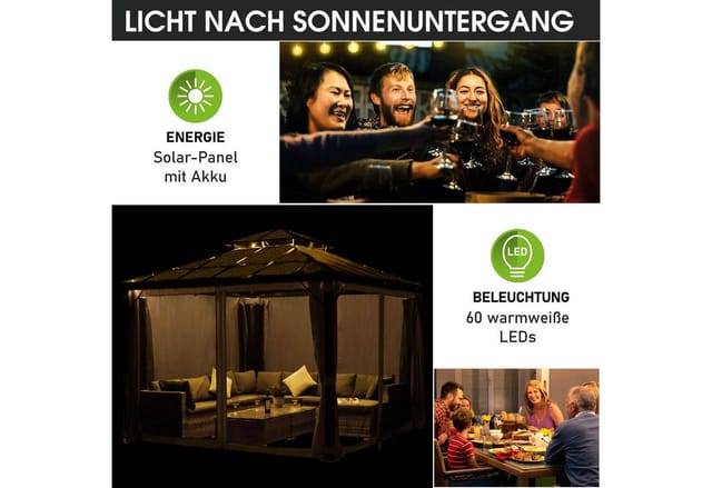 Pavillon Aluminium Pagode 3,5x3,5m Dunkelgrau inkl. Moskitonetz + led festes Dach wasserdicht stabil UV-Schutz - Brast