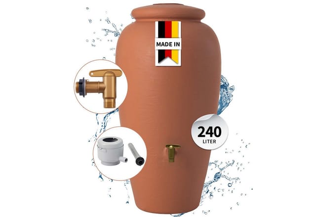 GARANTIA Amphore Komplett-Set 240 Liter terrakotta inkl. Kunststoff-Auslaufhahn und Fallrohranschluss