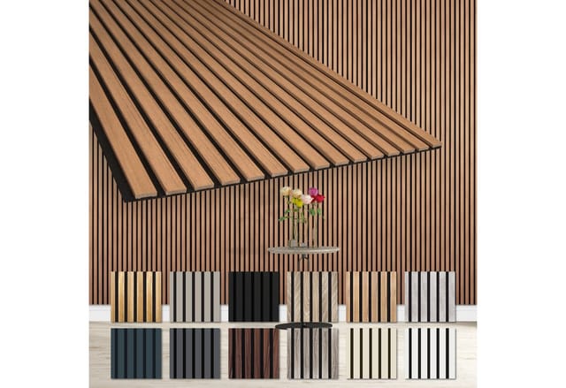 Hexim - Lamellen Akustikpaneele 1,67 m² flexible Wandpaneele 278x60cm mdf Wandverkleidung schalldämmend: Teak - AP09, 1 Paneel - 1.67m²