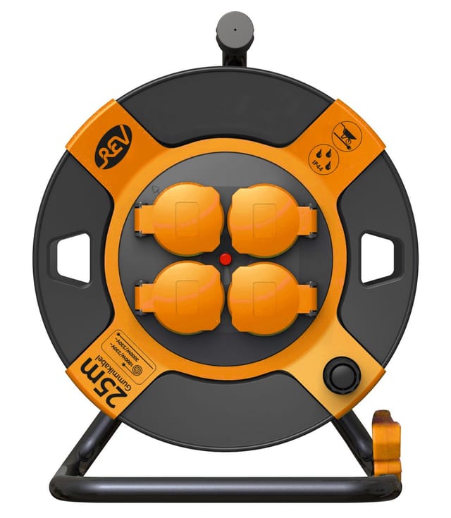 REV Kabeltrommel Außen 25m H07RN-F 3x1,5, orange, 4x Schutzkontaktstecker Elektrische Kabel & Leitungen