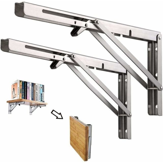 2 Stück 600 mm Klappwandregal, Garagenregal-Stützrahmen, Klapphalterung aus Edelstahl für Werkbank, 200 kg Tragkraft (ohne Holzplatte), DEBUNS